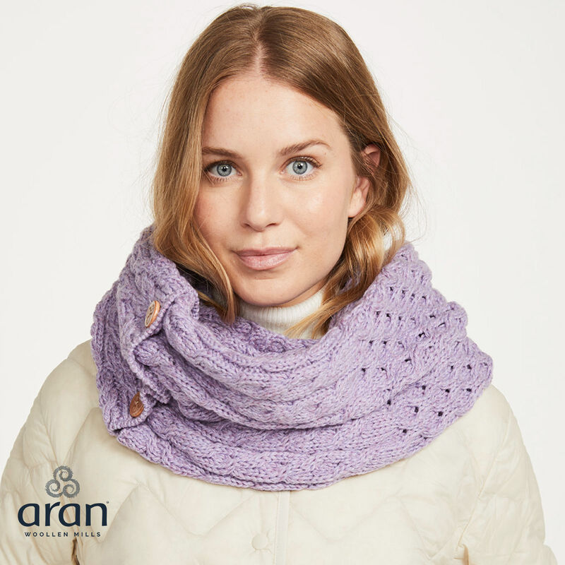 Lilac Merino Wool Snood Scarf with Buttons